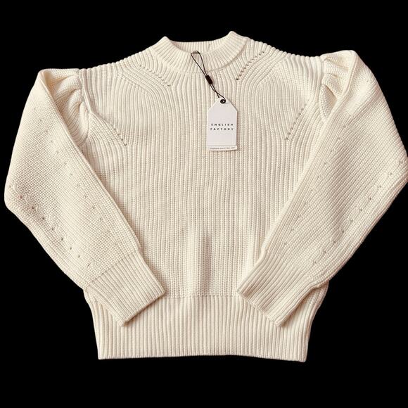 English Factory Sweaters - Anthropologie English Factory Women’s Ivory Ribbed Preppy Puff Sleeve Sweater XS